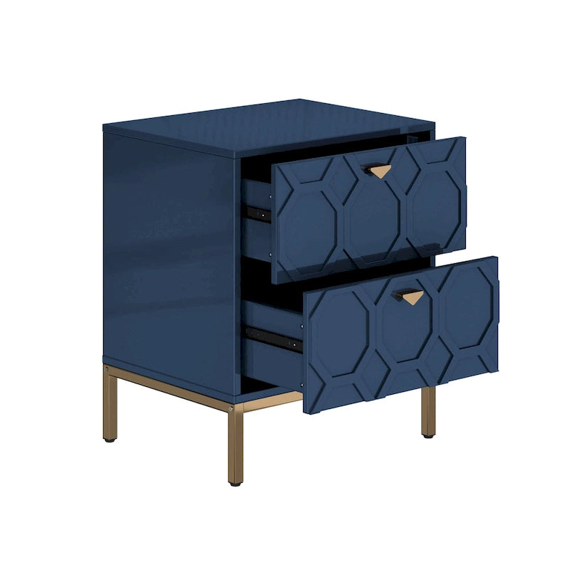Wooden 2-Drawer Storage Nightstand with Gold Metal Legs
