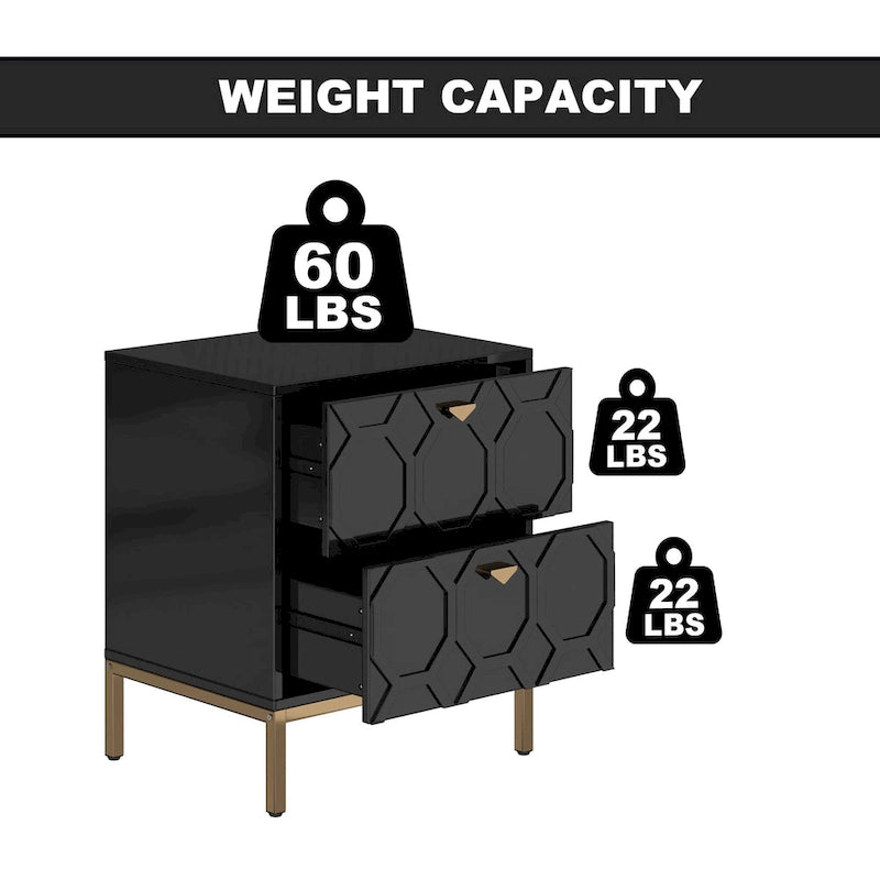 Wooden 2-Drawer Storage Nightstand with Gold Metal Legs