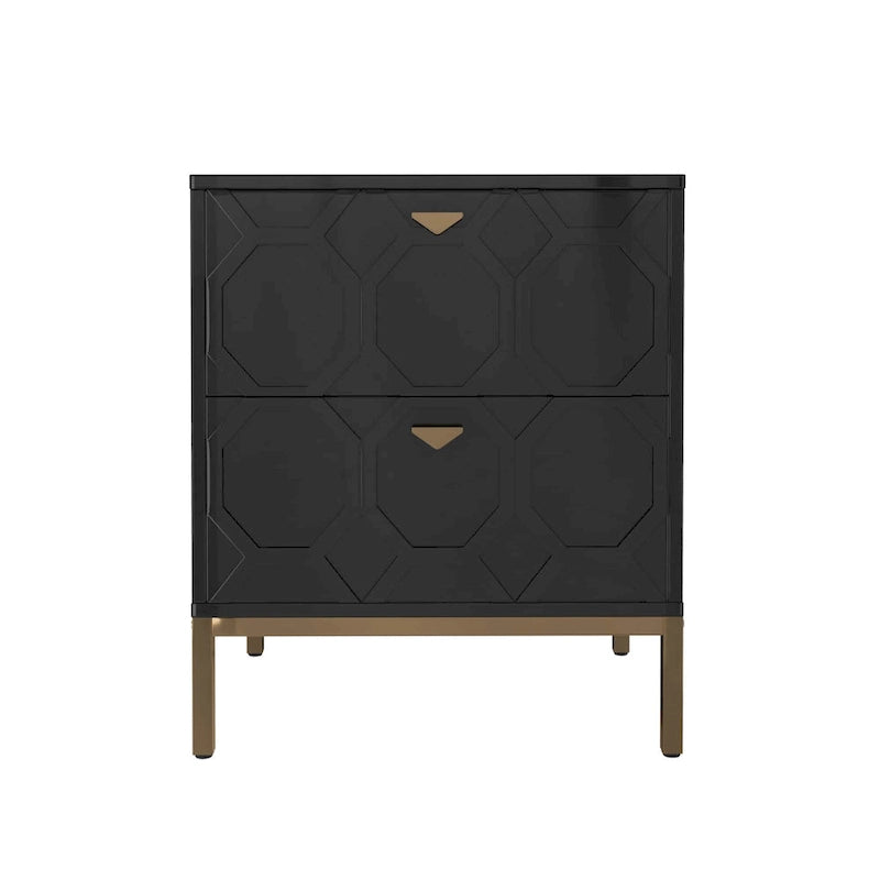 Wooden 2-Drawer Storage Nightstand with Gold Metal Legs