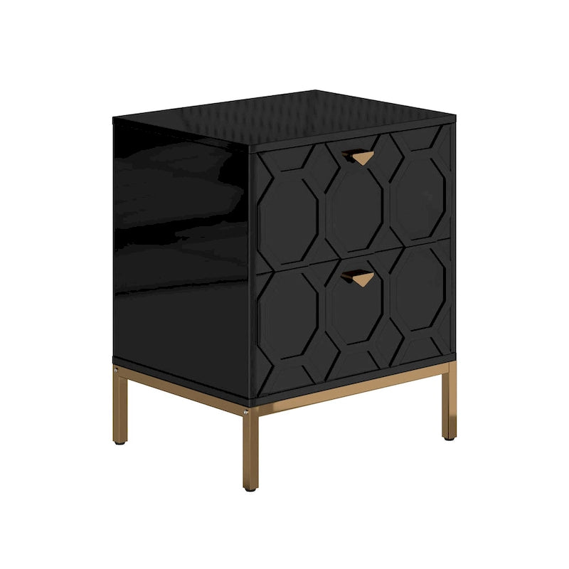 Wooden 2-Drawer Storage Nightstand with Gold Metal Legs