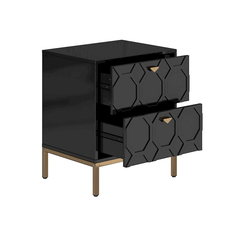 Wooden 2-Drawer Storage Nightstand with Gold Metal Legs