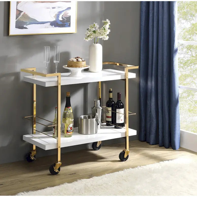 White and Gold 2-Tier Serving Cart