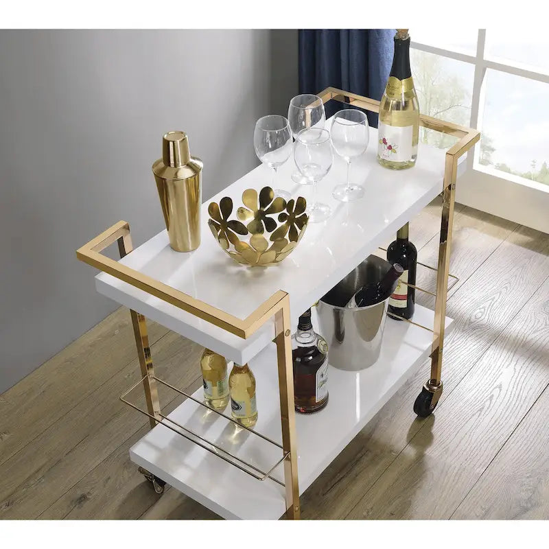 White and Gold 2-Tier Serving Cart