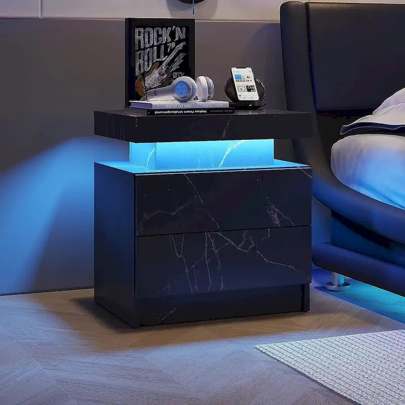 2 Drawers Nightstand with LED Lights