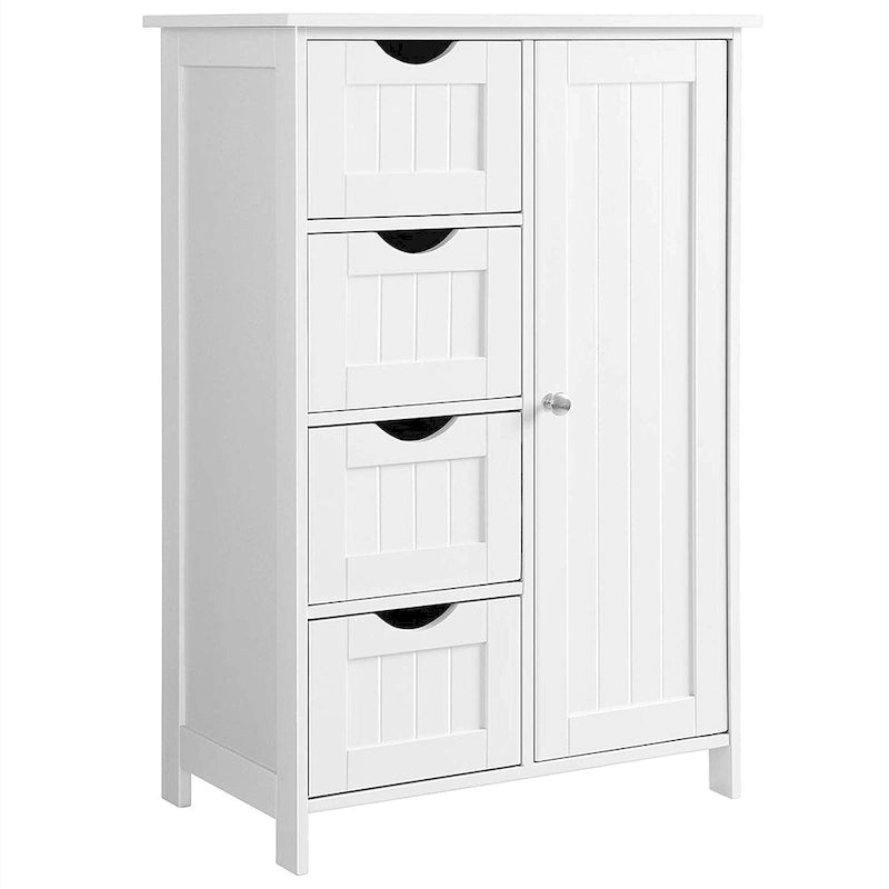 White Bathroom Storage Cabinet with Adjustable Shelf and Drawers