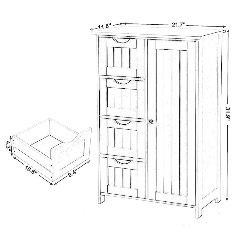 White Bathroom Storage Cabinet with Adjustable Shelf and Drawers
