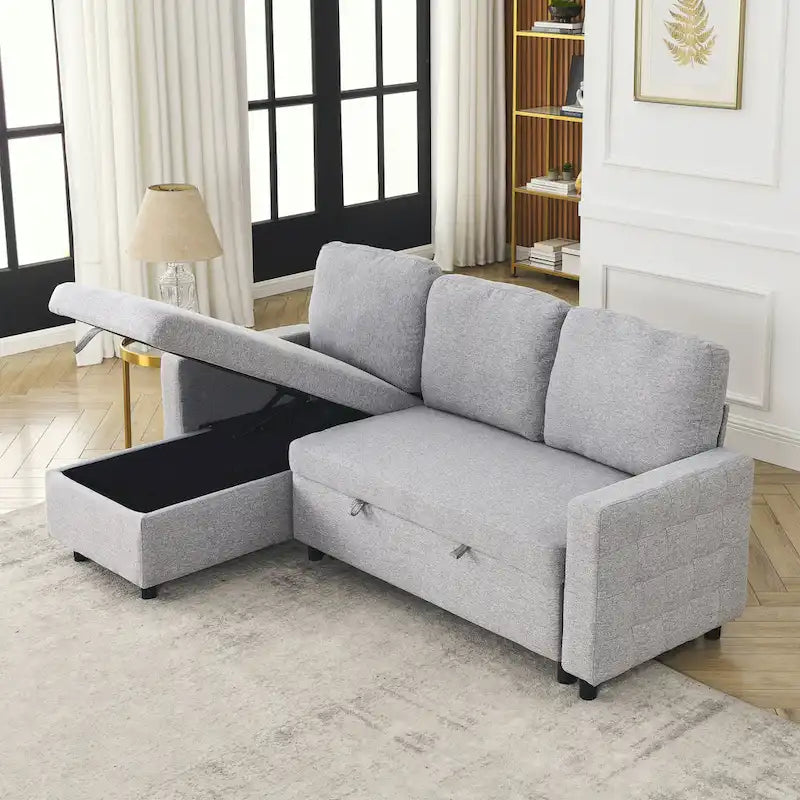 78.8" Reversible L-Shaped Sleeper Sofa - Linen - 3 Person