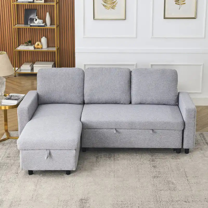 78.8" Reversible L-Shaped Sleeper Sofa - Linen - 3 Person