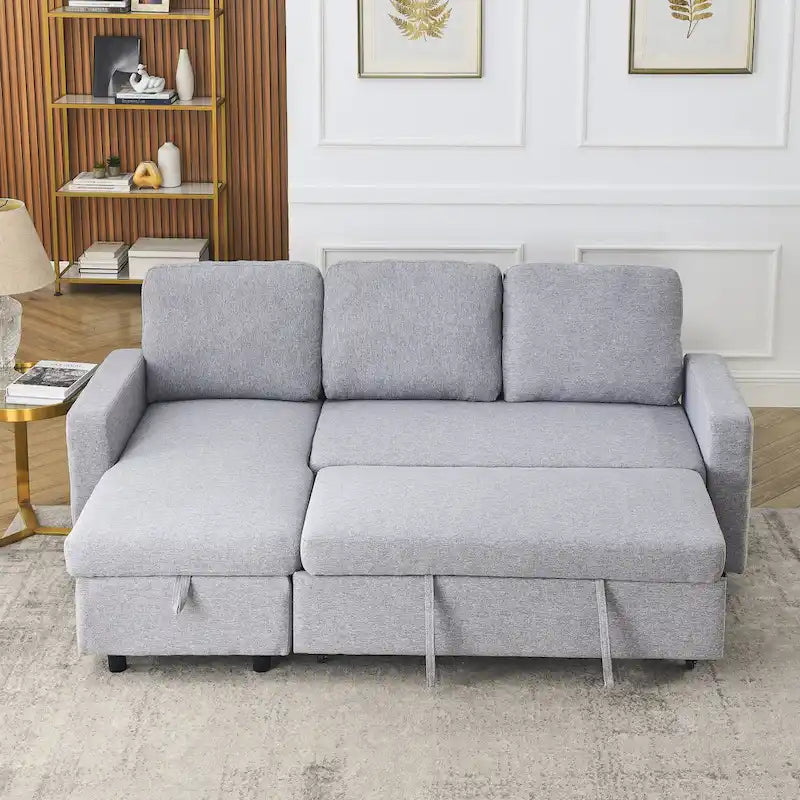 78.8" Reversible L-Shaped Sleeper Sofa - Linen - 3 Person