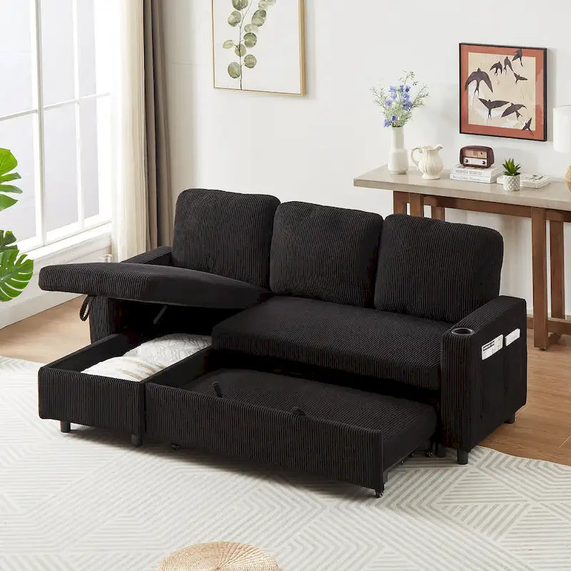 78.8" Reversible L-Shaped Sleeper Sofa - Linen - 3 Person