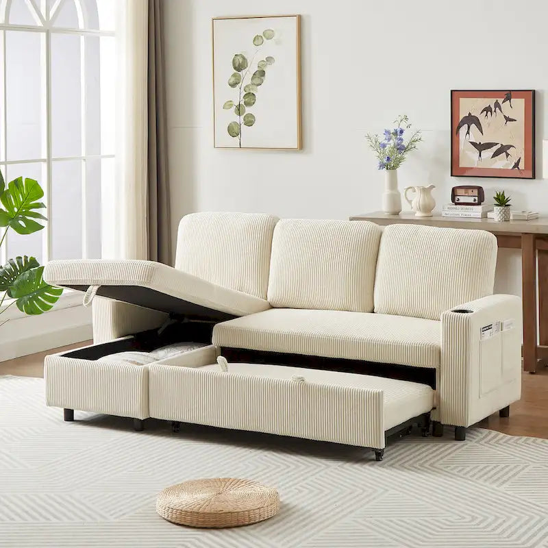 78.8" Reversible L-Shaped Sleeper Sofa - Linen - 3 Person