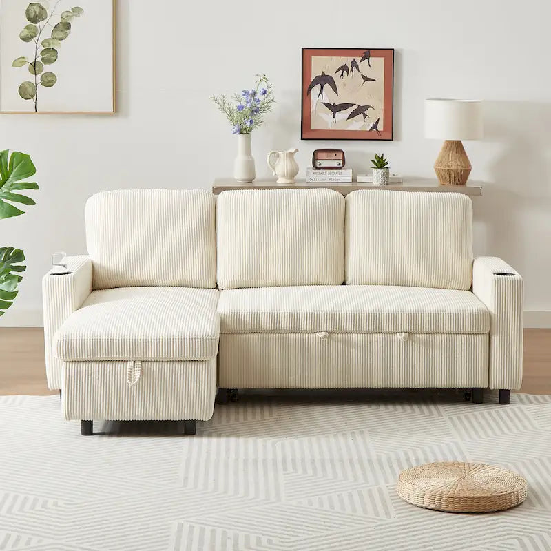 78.8" Reversible L-Shaped Sleeper Sofa - Linen - 3 Person