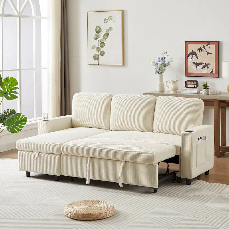78.8" Reversible L-Shaped Sleeper Sofa - Linen - 3 Person