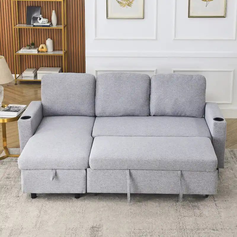 78.8" Reversible L-Shaped Sleeper Sofa - Linen - 3 Person