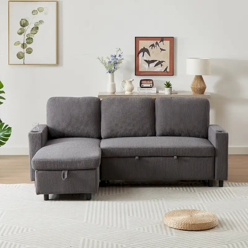 78.8" Reversible L-Shaped Sleeper Sofa - Linen - 3 Person