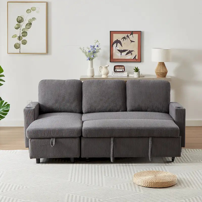 78.8" Reversible L-Shaped Sleeper Sofa - Linen - 3 Person