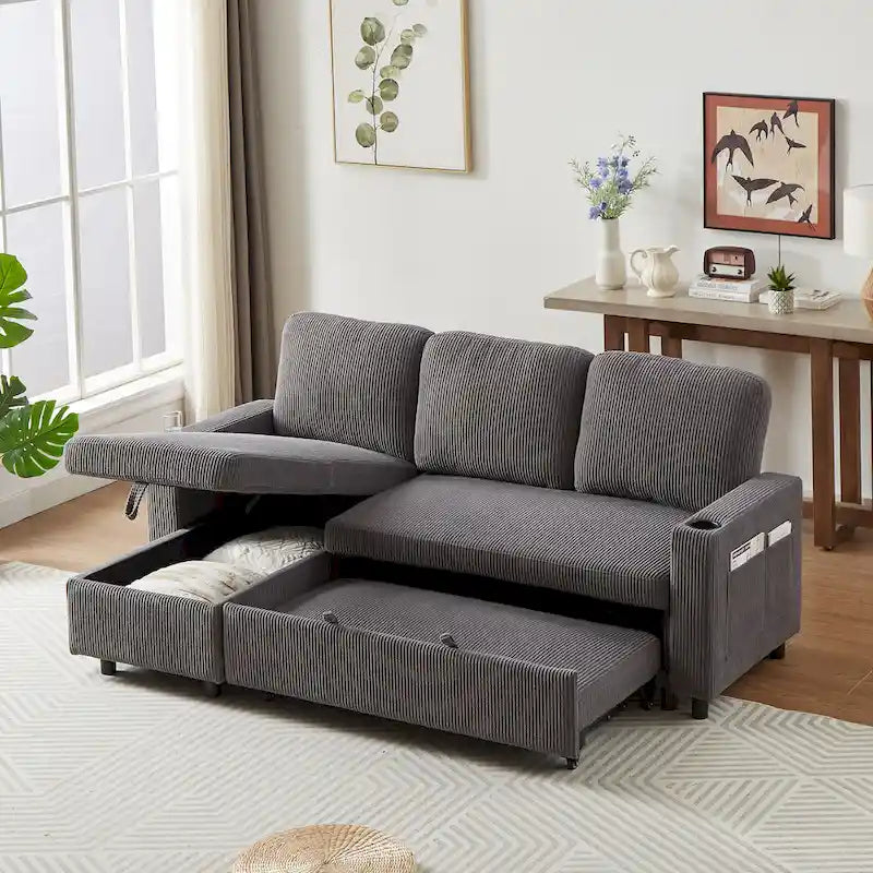78.8" Reversible L-Shaped Sleeper Sofa - Linen - 3 Person