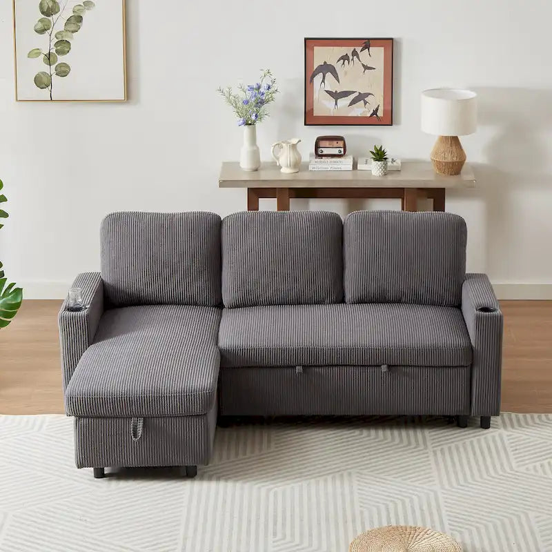 78.8" Reversible L-Shaped Sleeper Sofa - Linen - 3 Person