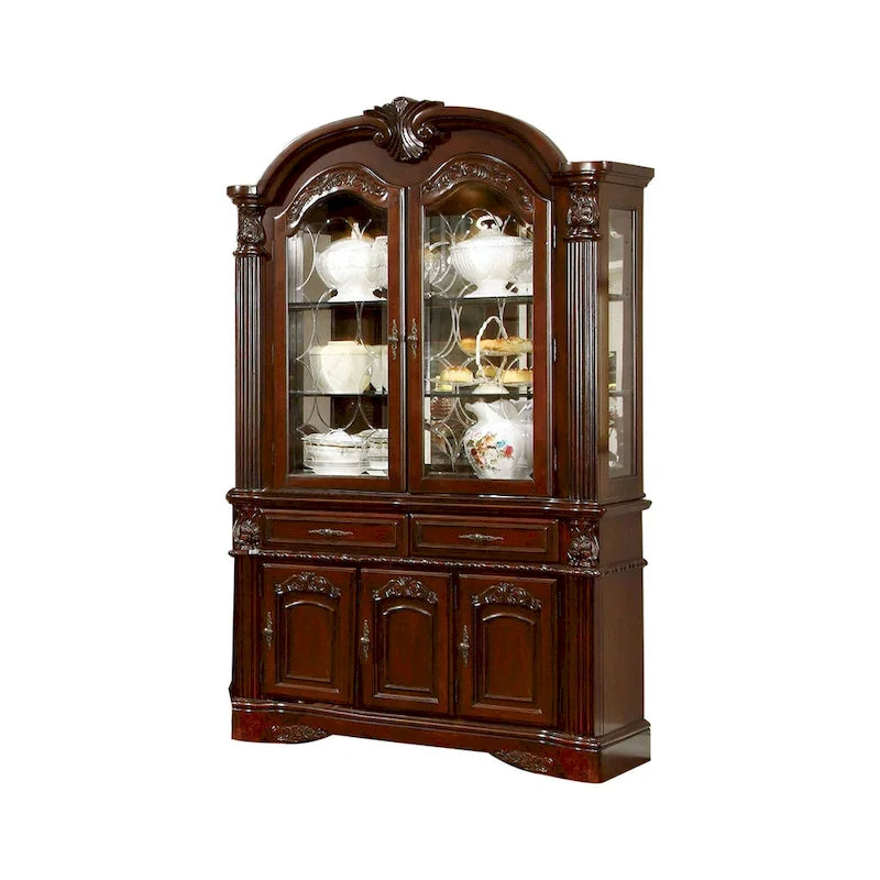 Brown Cherry Hutch and Buffet Cabinet