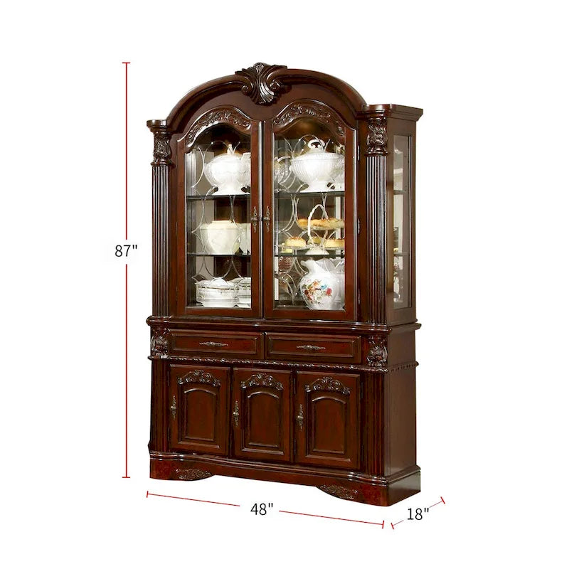 Brown Cherry Hutch and Buffet Cabinet