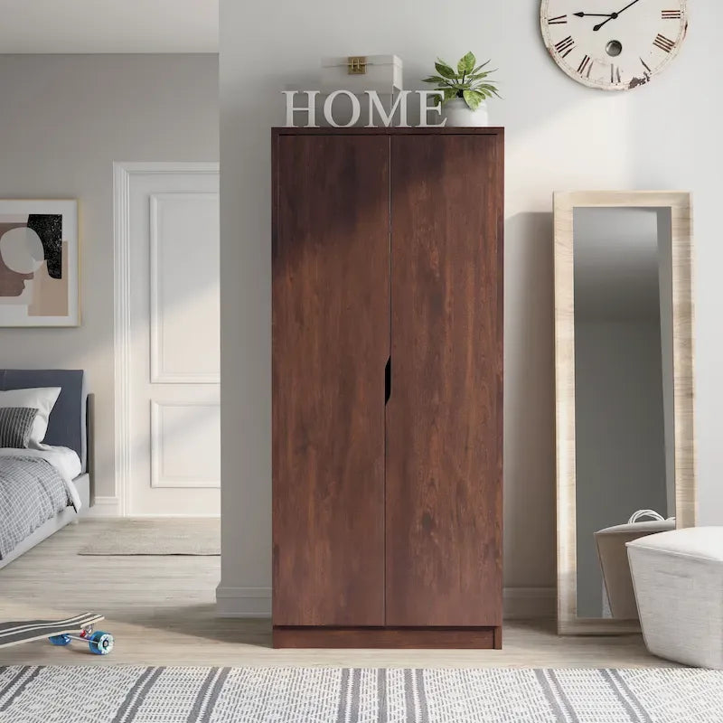 Modern 2-Door Wardrobe Armoire with Hanging Rod and Shelves