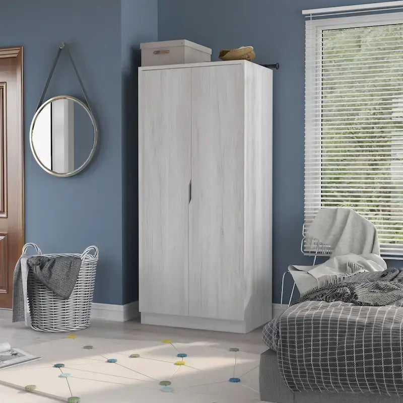 Modern 2-Door Wardrobe Armoire with Hanging Rod and Shelves