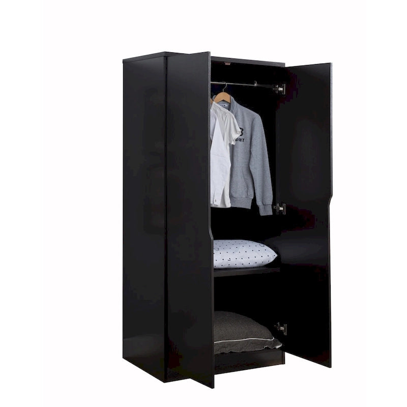 Modern 2-Door Wardrobe Armoire with Hanging Rod and Shelves