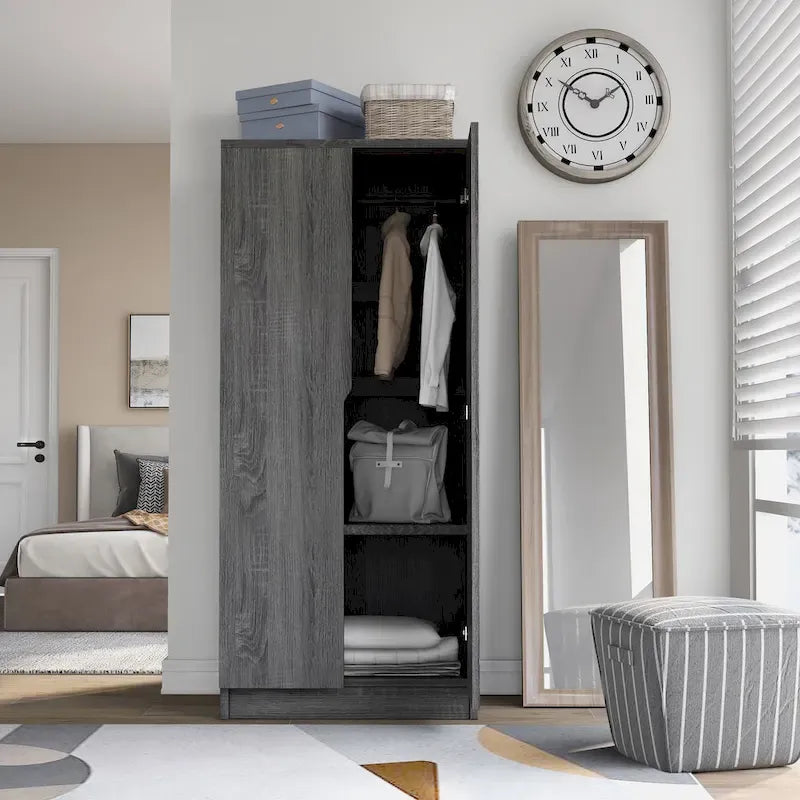 Modern 2-Door Wardrobe Armoire with Hanging Rod and Shelves