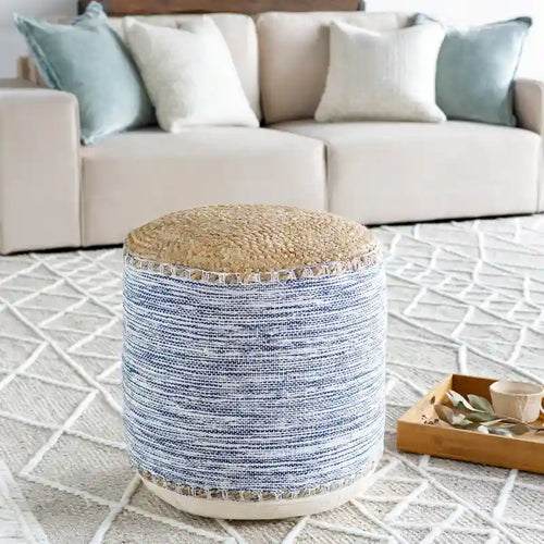 Livabliss Lilia Coastal 18-inch Cylinder Pouf