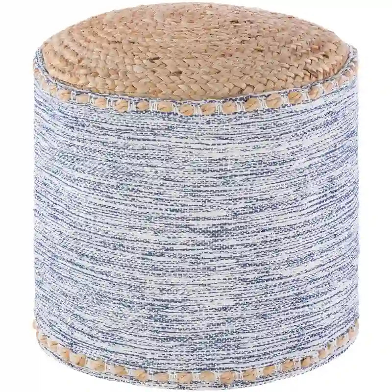 18-Inch Cylinder Pouf - Natural Woven Cotton and Jute