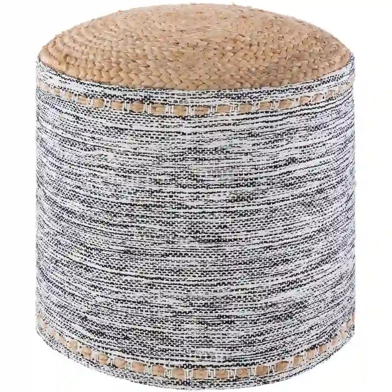 18-Inch Cylinder Pouf - Natural Woven Cotton and Jute