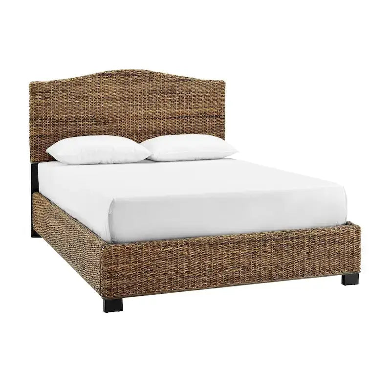 Queen Rattan Bed - Natural Banana Leaf with Arched Headboard