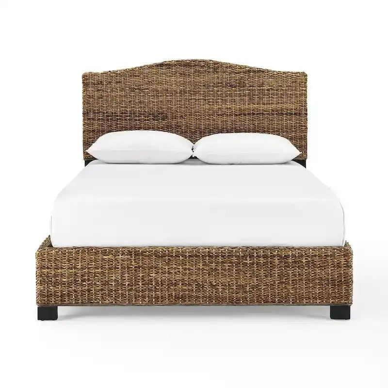 Queen Rattan Bed - Natural Banana Leaf with Arched Headboard