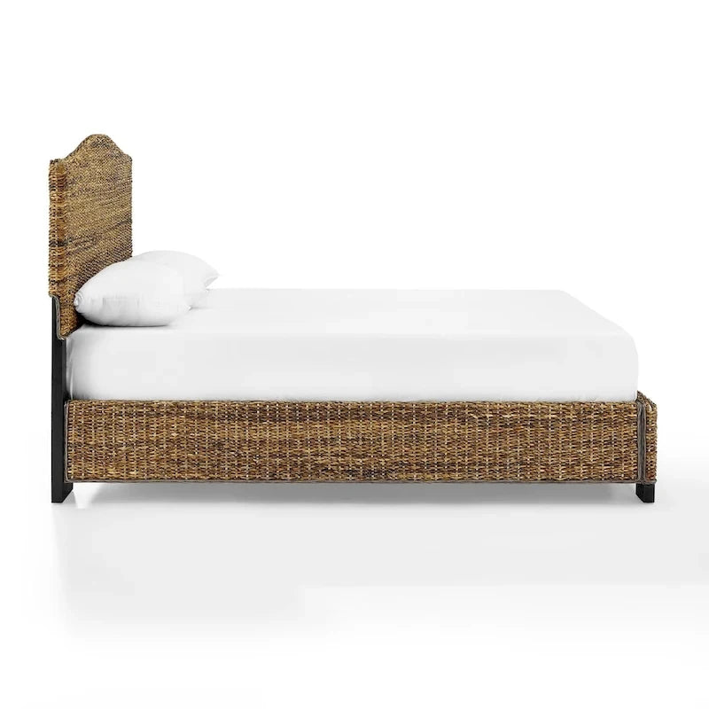 Queen Rattan Bed - Natural Banana Leaf with Arched Headboard