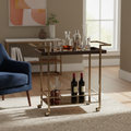 Champagne Metal Wine Cart with Bronze Glass Top