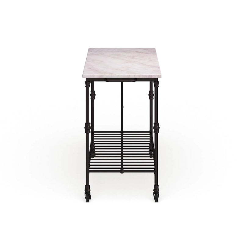 SEI Furniture Black Faux Marble Rolling Kitchen Island