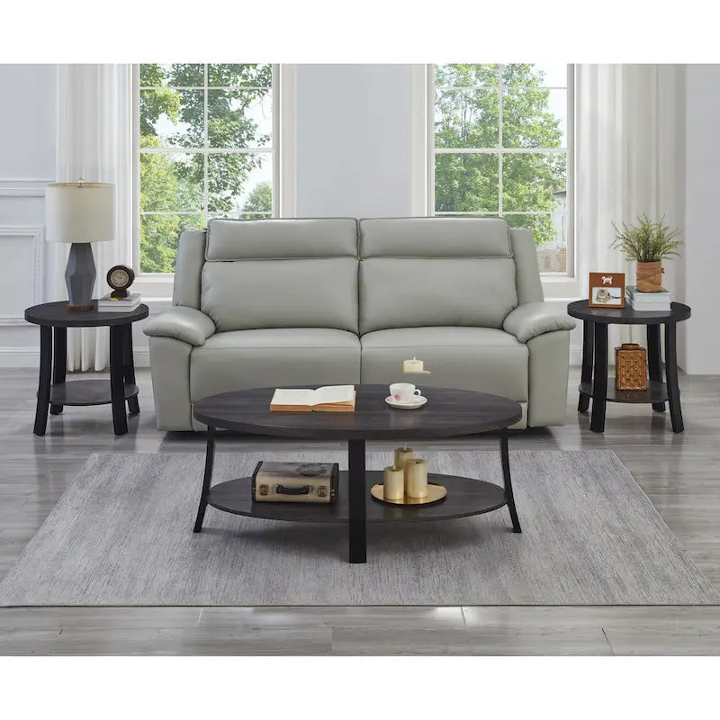 Modern style round wooden shelf coffee table - charcoal gray/white