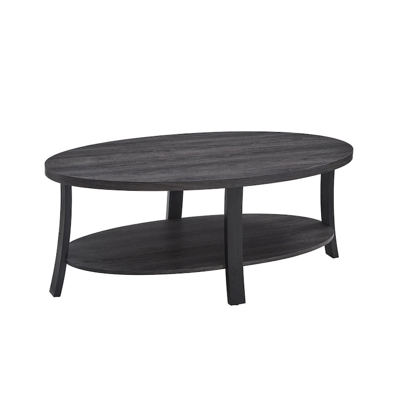 Modern style round wooden shelf coffee table - charcoal gray/white