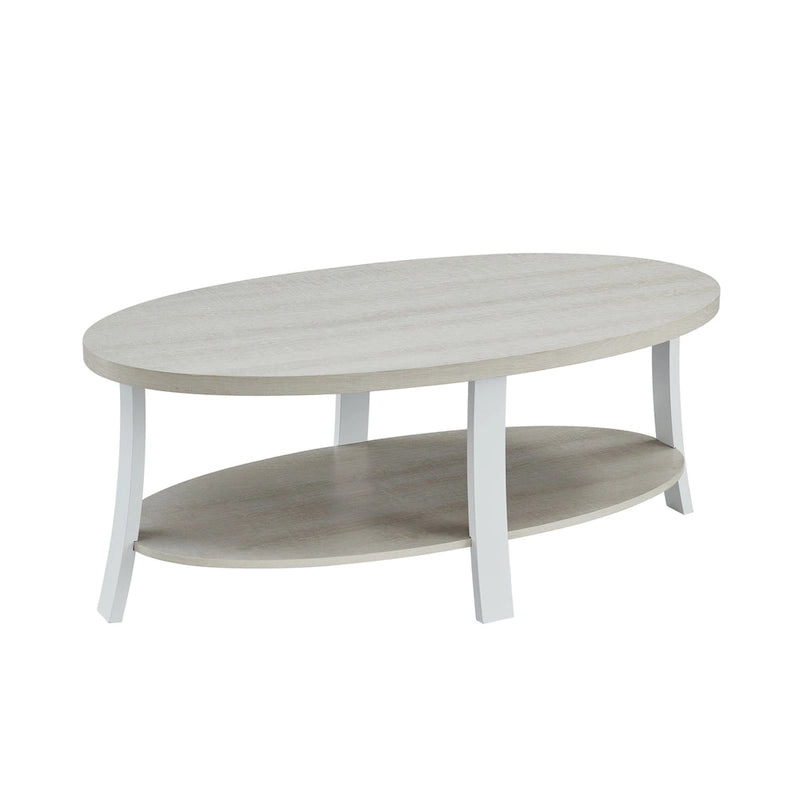 Modern style round wooden shelf coffee table - charcoal gray/white
