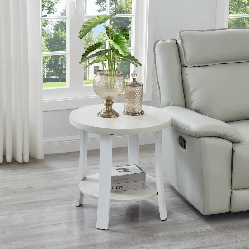 Modern style round wooden shelf coffee table - charcoal gray/white