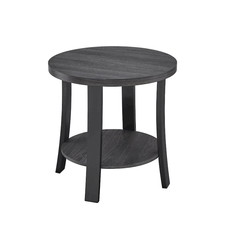 Modern style round wooden shelf coffee table - charcoal gray/white