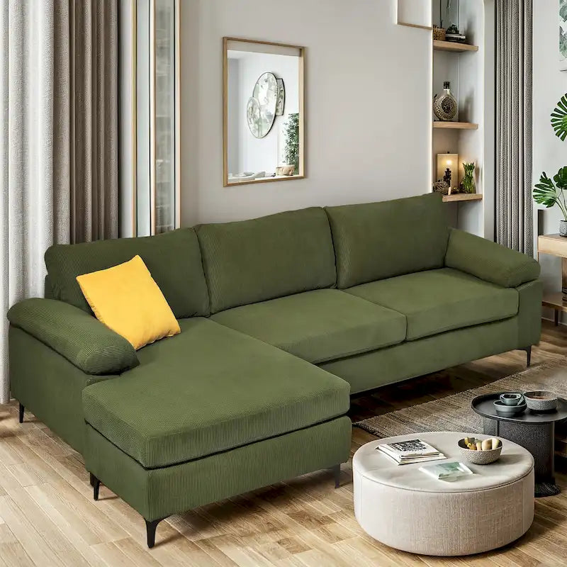 L-Shaped Convertible Chaise Sofa - Polyester - 3 Person