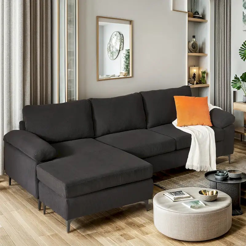 L-Shaped Convertible Chaise Sofa - Polyester - 3 Person