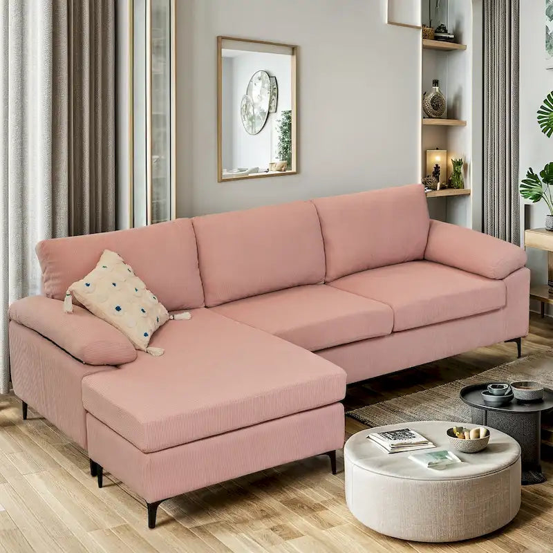 L-Shaped Convertible Chaise Sofa - Polyester - 3 Person