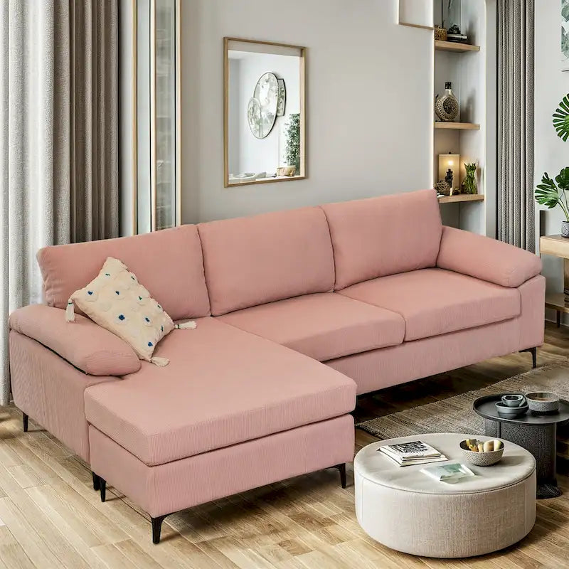 L-Shaped Convertible Chaise Sofa - Polyester - 3 Person