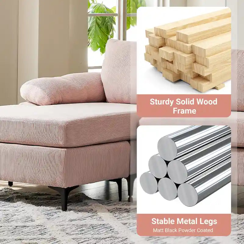 L-Shaped Convertible Chaise Sofa - Polyester - 3 Person