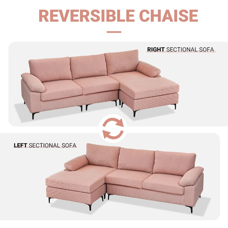 L-Shaped Convertible Chaise Sofa - Polyester - 3 Person