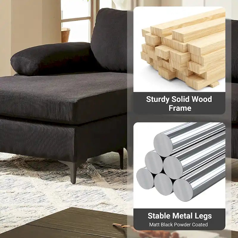 L-Shaped Convertible Chaise Sofa - Polyester - 3 Person