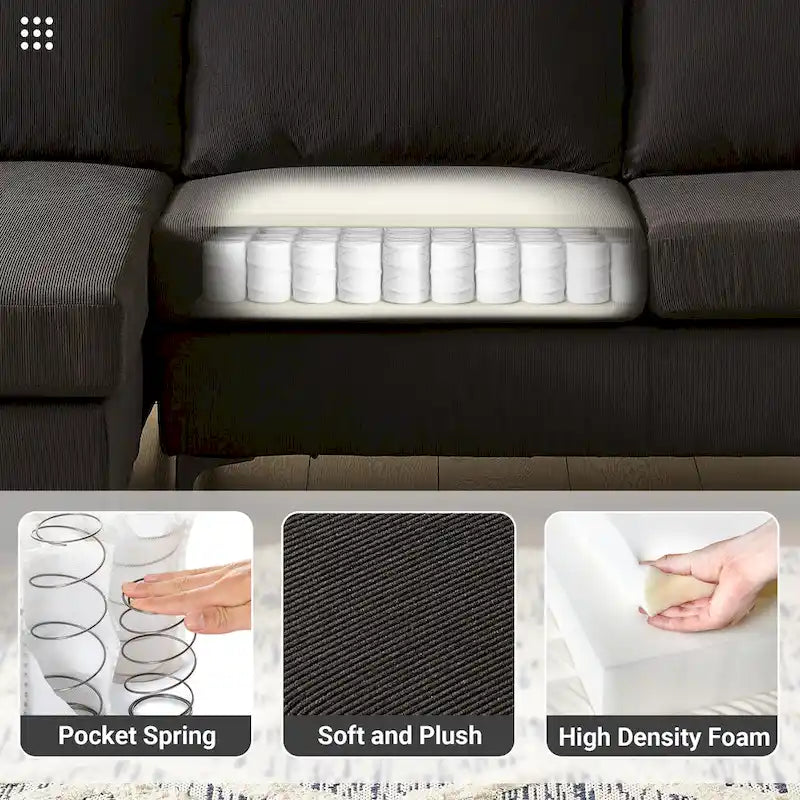 L-Shaped Convertible Chaise Sofa - Polyester - 3 Person