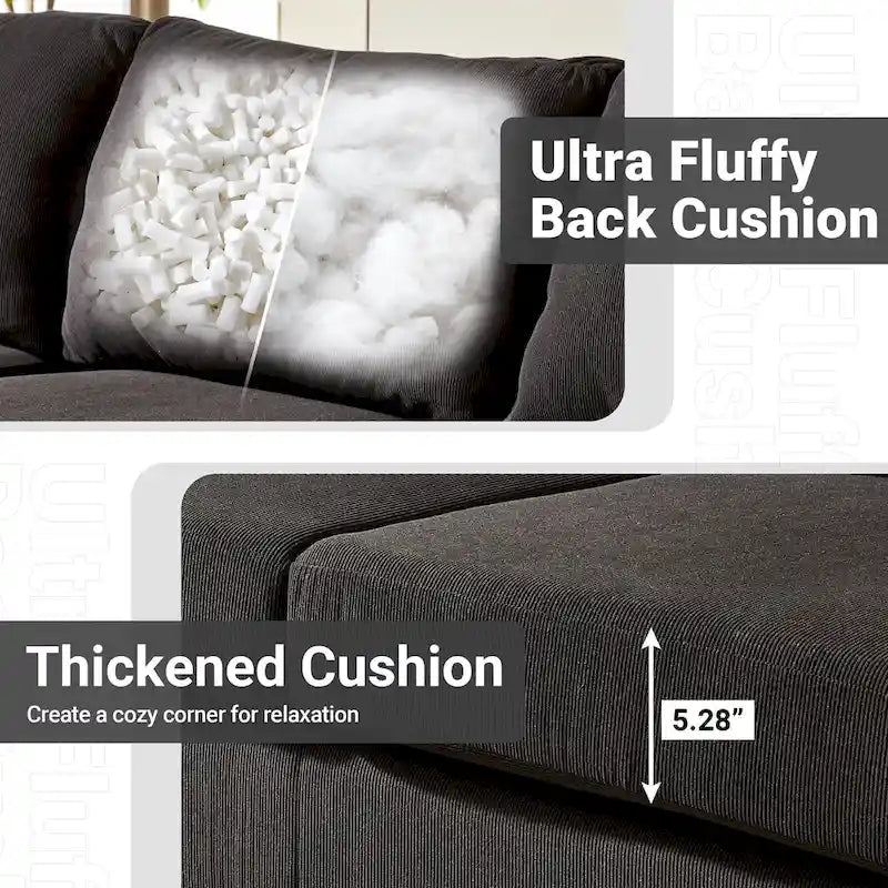 L-Shaped Convertible Chaise Sofa - Polyester - 3 Person